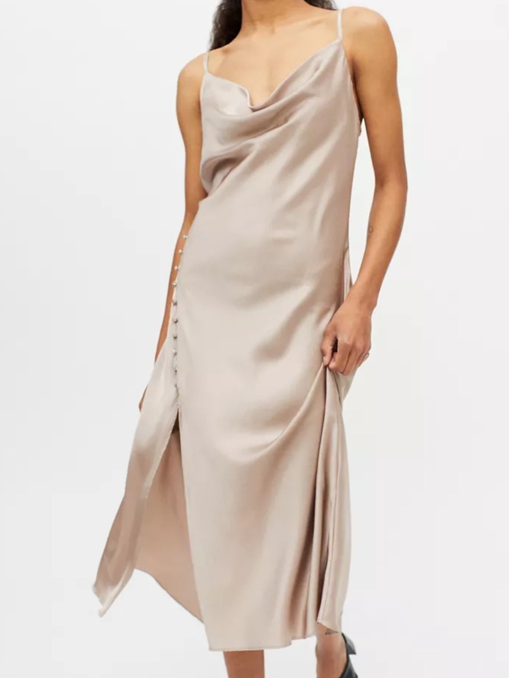 Dress Forum Side-Button Midi Slip Dress taupe Small NWT